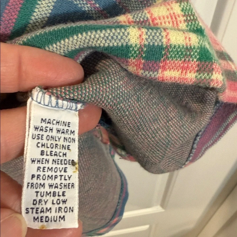 Vtg 1980's Ralph Lauren Pastel Blue/Pink Plaid Polo Shirt Made in USA XL